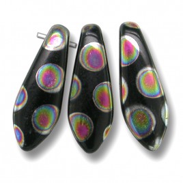 Black glass dagger bead Peacock multicoloured spotted 5x16mm