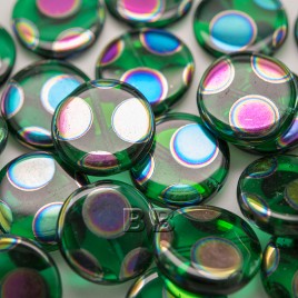 Bright Green Peacock disc 17mm Pressed  Glass Bead - Retail system