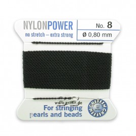 Griffin Nylon Power Bead Cord Black with integral needle 0.80mm Diameter