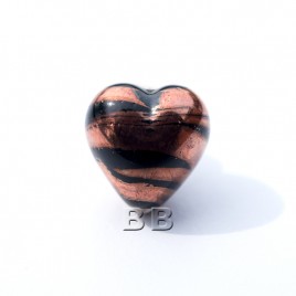 Jet Heart 12mm with Copper effect Czech glass Lampwork bead