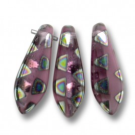 Mixed shades of pink glass 5x16mm dagger bead with multi-coloured triangles
