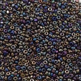 Preciosa Czech glass charlotte seed bead, size 15/0 Black Iris coated Metallic