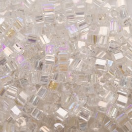 Preciosa Czech glass seed bead 2x2mm Clear Iris metallic cube