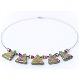 Wild Lime Flower, Glass Bead Triangle Necklace – Sterling Silver (black finish) components