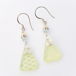 Wild Primrose Glass Bead Triangle Earrings - sterling silver components